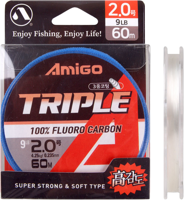 해호 아미고 트리플 카본 60m 민물 바다 원줄 목줄 쇼크리더, 투명 (60M)