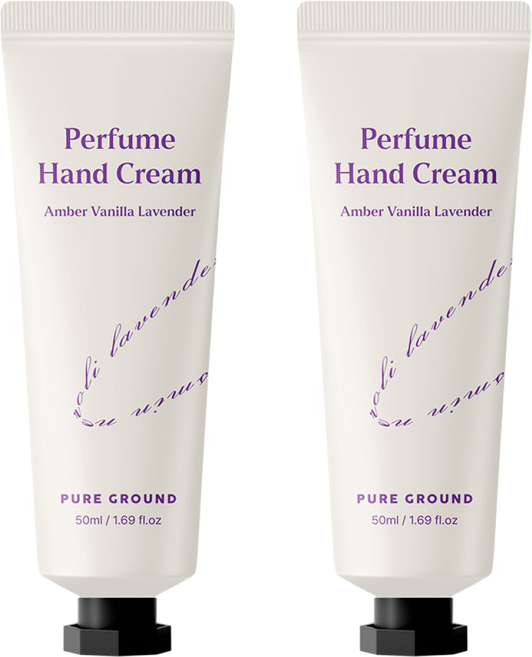 [1+1]퓨어그라운드 퍼퓸 핸드크림 엠버 바닐라 라벤더 50ml, 2개, 50g