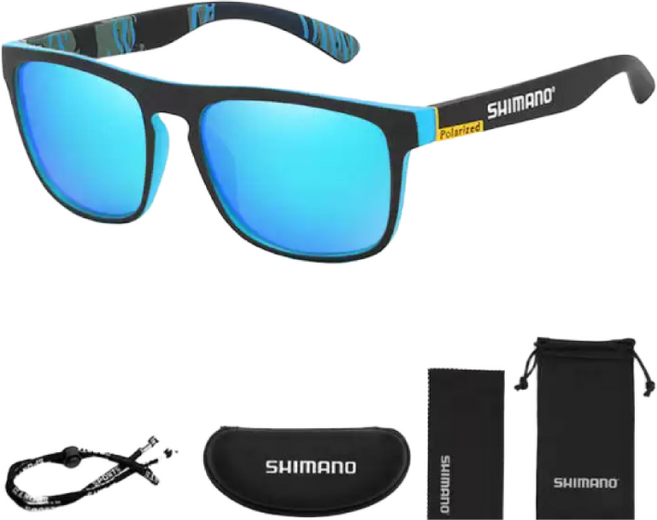 시마노 편광 선글라스 UV400 보호 오토바이 자전거 하이킹 스키 낚시 골프 운전 여행, 블루, 1개