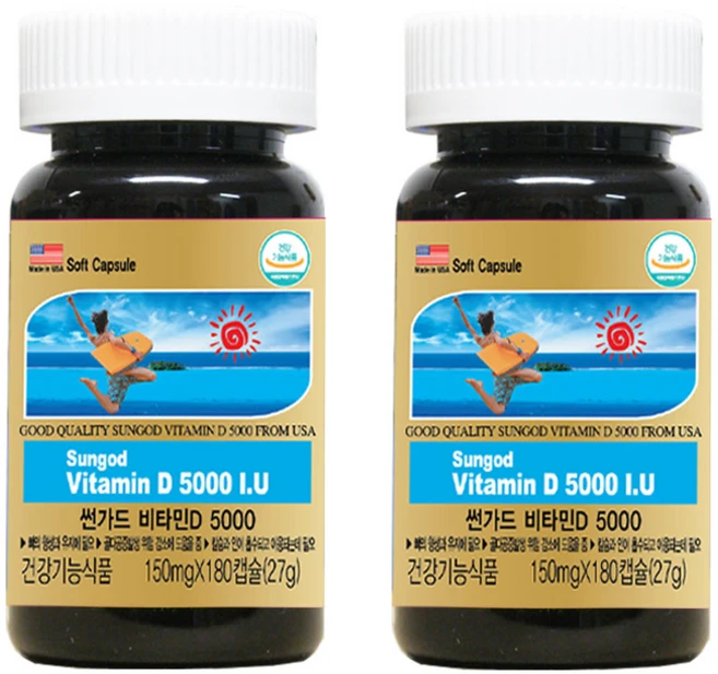 미국 썬가드 비타민D 5000IU 칼슘 연질캡슐 D3, 2개, 180정 - 쿠팡