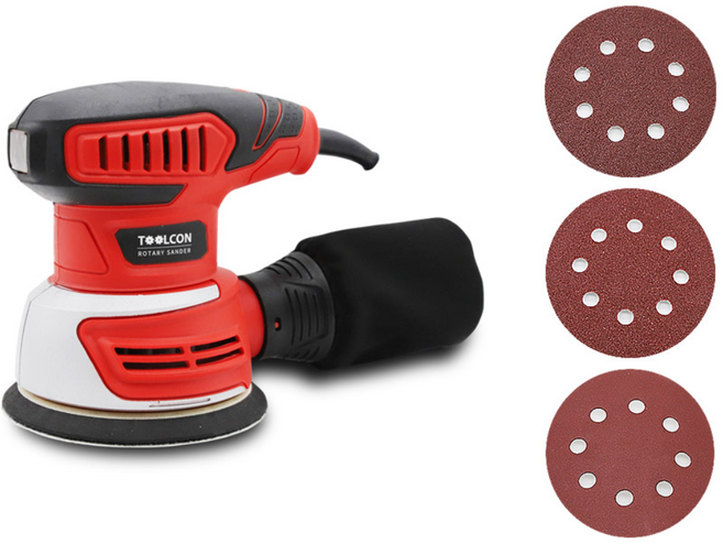 툴콘 샌딩페이퍼 10매포함구성 240W 전기 원형샌더 125mm 센더기 TCS-240, 1개