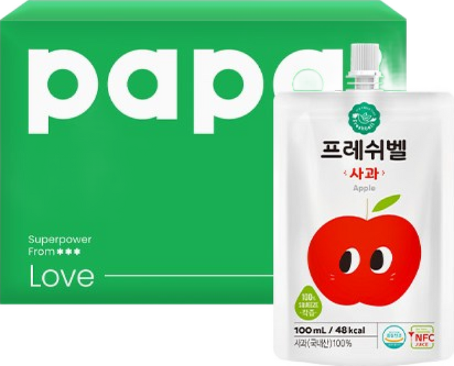 파파아이 프레쉬벨 100%착즙 사과 주스, 20개, 100ml