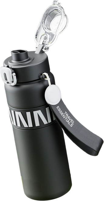 에코럭키 스포츠 텀블러 800ml 스테인레스 진공 보온 보냉 빨대 포함, 1개, 스포츠텀블러-검정