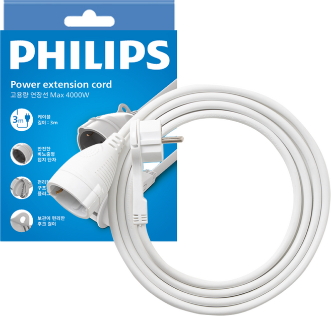 필립스 고용량 연장선 연장 케이블 납작 콘센트 1구 멀티탭, 1개, 5m, 화이트 연장멀티탭 CHP1110WC