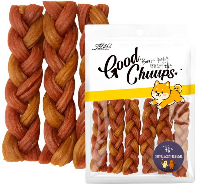 굿츕스 21 하드 트위스트 오래먹는 껌 강아지간식 강아지육포 강아지오래먹는간식 훈련용간식 노즈워크간식, 소고기치킨, 180g, 1개