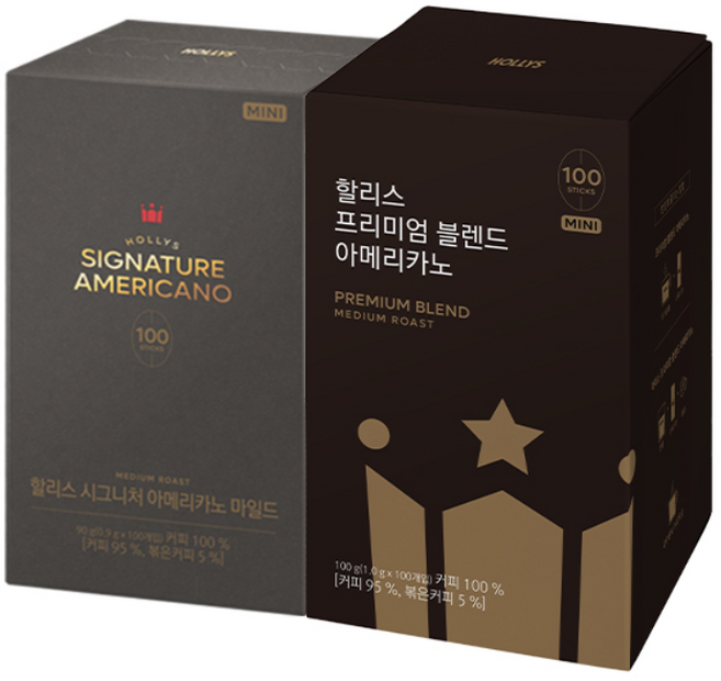 [할리스] 시그니처 아메리카노 미니 마일드 100T+프리미엄 블렌드 아메리카노 100T, 900mg, 1개