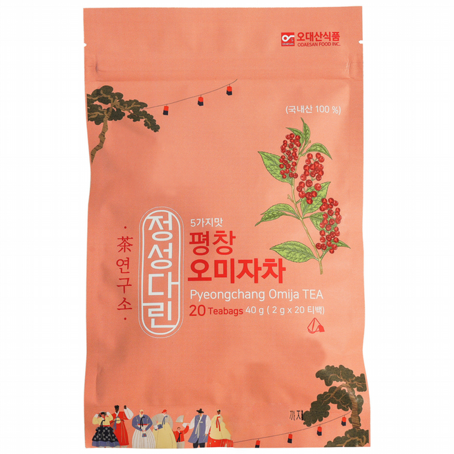 정성다린 평창 오미자차, 40g, 1개, 20개입