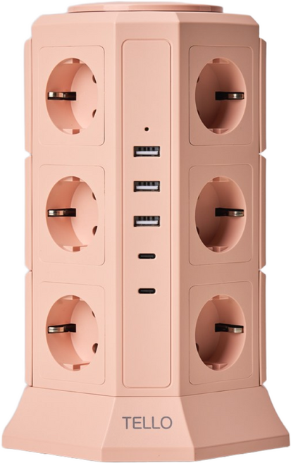 텔로 (에디션) 타워 멀티탭 17구(USB-3 CTYPE-2) KC인증 접지 안전 고급 멀티탭 선정리 가능한 인테리어 귀여운 디자인 예쁜색상, 2m, 블라썸핑크, 1개
