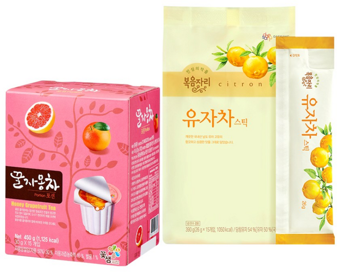 복음자리 유자차 스틱 15P +꽃샘 꿀자몽차 포션 15P, 1개, 15개입