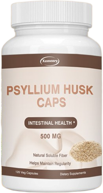 사이클륨 껍질 캡슐 | 500mg | 비GMO | 규칙적인 배변과 장 건강을 위한 천연 수용성 섬유질, 1개, 60정