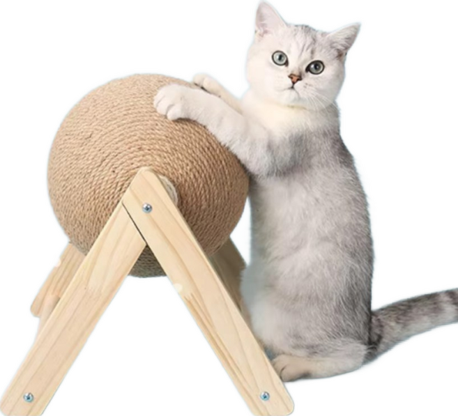 고양이 스크래처 장난감 원형 밧줄 고양이 공, 원목, 1개