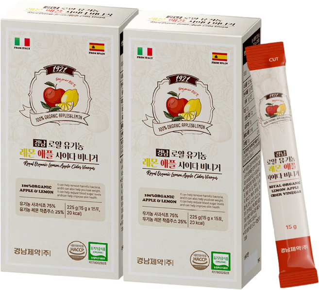 경남제약 로얄 유기농 레몬 애사비스틱 애플 사이다 비니거(26.12.06), 2개, 225g
