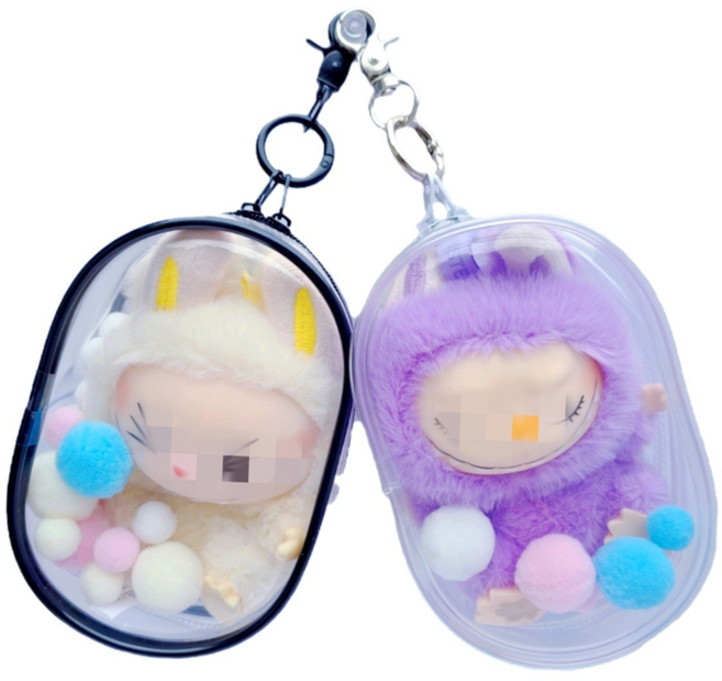 13.5cm 투명 pvc 파우치 2개한세트 인형 보관 케이스 가방키링
