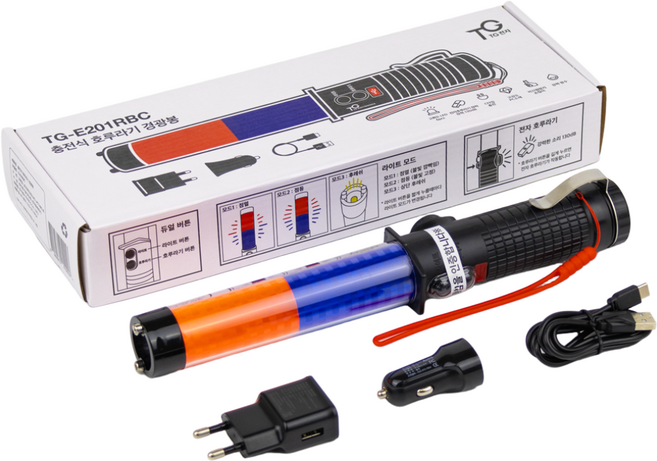 TG전자 충전식 LED 경광봉 호루라기 신호봉 TG-E201RBC, 1개, 빨강+파랑