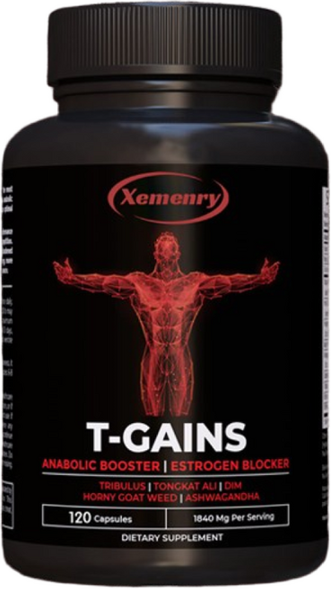 T-GAINS - 트리불루스 테레스트리스와 통캇 알리 함유 - 근육 강화제 - 1회 제공량당 1840mg - 근육 생성 및 에너지 회복 촉진 - 120캡슐, 3개, 120정