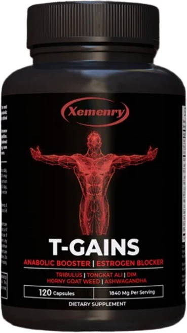 T-GAINS - 트리불루스 테레스트리스와 통캇 알리 함유 - 근육 강화제 - 1회 제공량당 1840mg - 근육 생성 및 에너지 회복 촉진 - 120캡슐, 3개, 120정 - 쿠팡