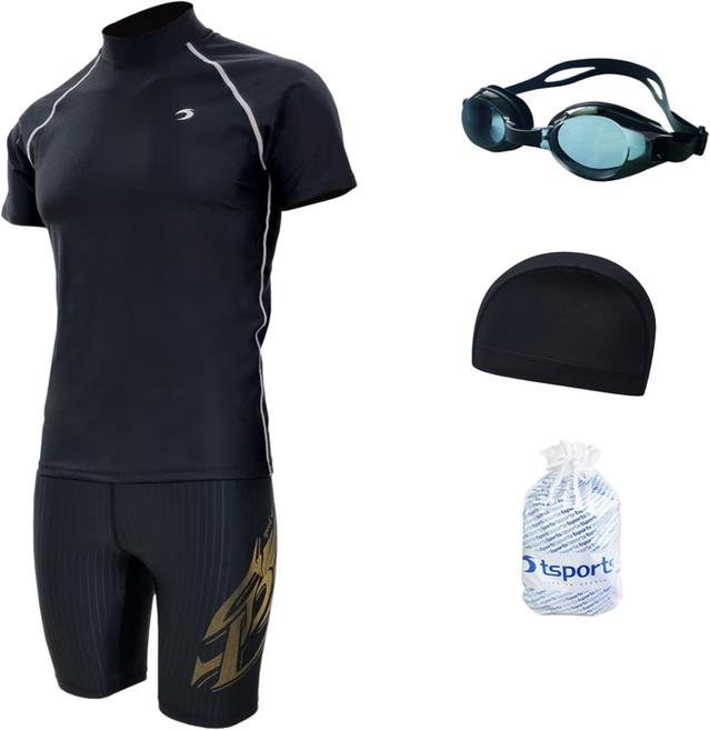 TS스포츠 남성 수영복 4부 반바지 반팔 래쉬가드 이지핏 빅사이즈 생존수영 실속세트 23041+1932