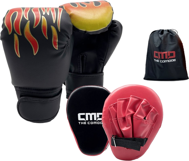 선물 불꽃 펀치 키즈복싱 고급 스파링 미트 세트 조카 남아 여아 구디백 놀이, 불꽃 글러브(블랙)+고급형 스파링 미트(X2), 1개