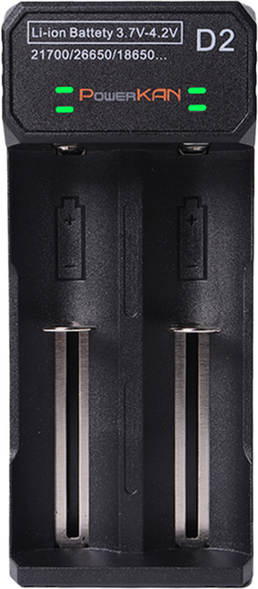 POWERKAN 파워칸 배터리 충전기 리튬이온 3.7V D2 건전지 밧데리 충전 18650 26650 과충전방지, 1개