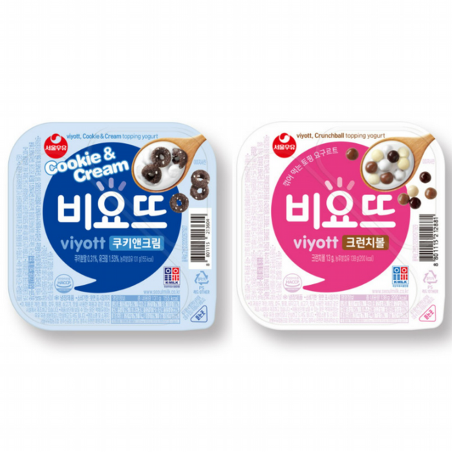 서울우유 비요뜨 쿠키앤크림 131g x 6개입+크런치볼 138g x 6개입 (총12개입)