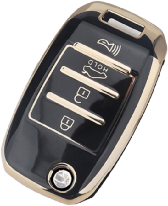 키에티 기아 호환 올뉴K5 폴딩키 키케이스 4버튼 TPU 키홀더 단품, 블랙 골드라인