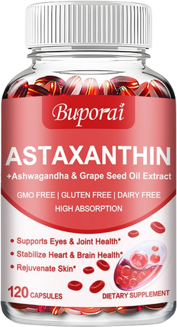 아스타잔틴 24mg - 피부 및 눈 심장 및 심혈관 건강 항산화제, 1개, 60정