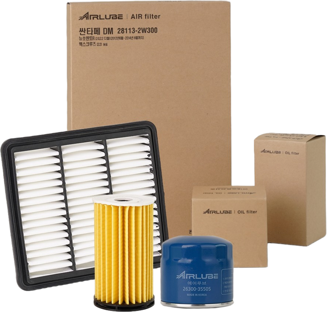 에어루브 올뉴 K7 2.4 가솔린(16~19년식) 엔진 오일필터+에어필터 세트 26300-35505 28113-C1100, 1개, 26300 35505 28113 C1100