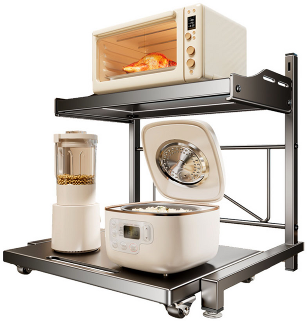 높이조절 오븐 밥솥 거치대 렌지대 주방선반 전자렌지선반 더블 선반대 2단, 스틸그레이