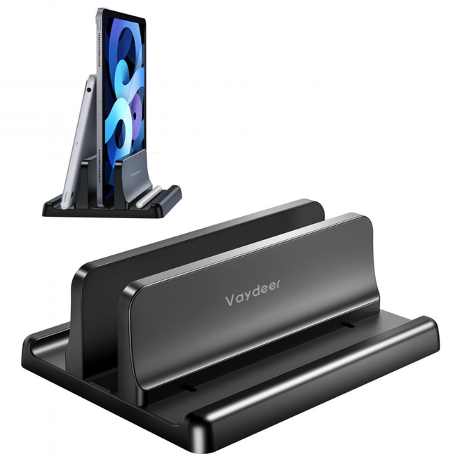 Vaydeer 수직 노트북 스탠드 홀더 플라스틱 조절식 데스크탑 노트북 도크 공간 절약형 3 in 1 - 모든 MacBook Pro Air Mac HP Dell Micros, Black, 1개