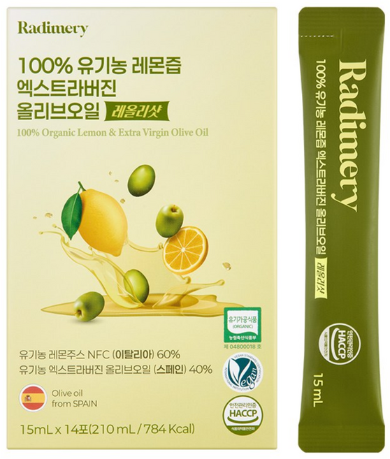 라디메리 100% 유기농 레몬즙 엑스트라버진 올리브오일 레올리샷 14포, 1개, 210ml