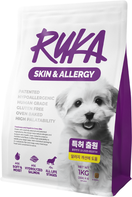 루카 스킨 앤 알러지 강아지 가수분해 연어 눈물 소프트 사료, 1개, 1kg, 피부/피모+알러지