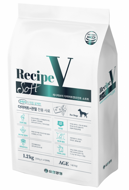 유한양행레시피브이 강아지 소프트 처방식사료, 다이어트+관절+중성화, 1.2kg, 1개