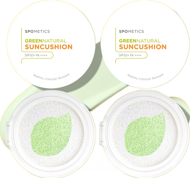 스포메틱스 그린네츄럴 무기자차 노세범 톤업 선쿠션 대용량 (본품2+리필2) SPF50+/PA++++, 4개, 25g