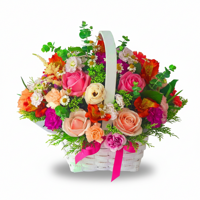 대박플라워 아기자기 꽃바구니 생일선물 기념일 꽃선물 전국꽃배달서비스, 혼합색상, 1개