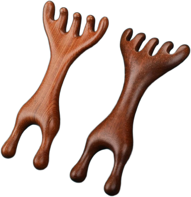 뉴밸코 얼굴 두피 원목 괄사 사슴뿔 세트, 2개