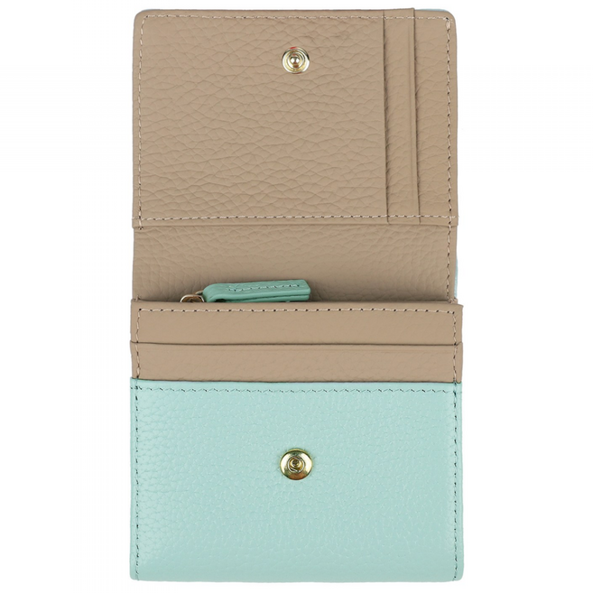 More Farther 이중 접이식 지갑 여성 손지갑 미니 지갑 RFID 차단 소가죽