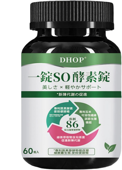 DHOP酵素錠 日纖錠 86種蔬果發酵物 膳食纖維 綠茶萃取 輕盈保養 酵素 益生菌 代謝 燃燒斷卡 上班族, 1個, 60顆