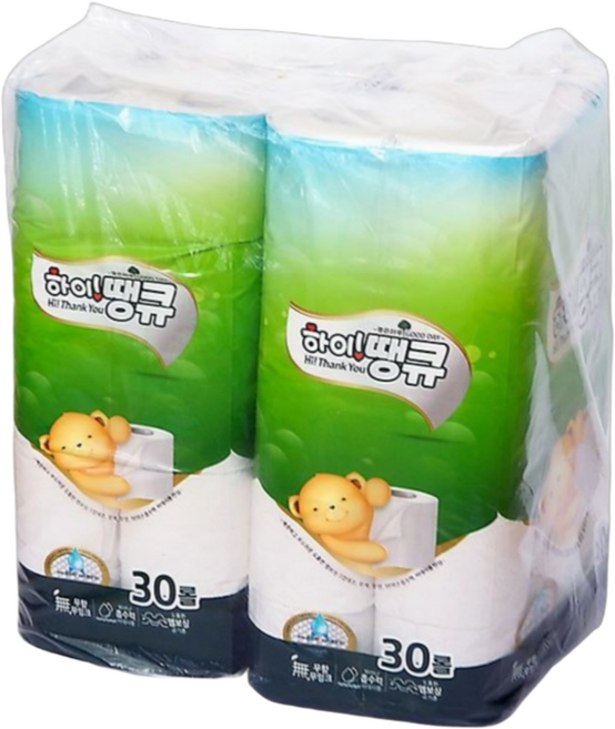 [1+1] 아리마켓 하이땡큐 엠보싱 3겹 롤화장지, 2개, 30롤