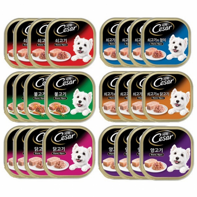 시저캔혼합 전연령 반려견 주식캔 혼합구성, 시저캔 혼합, 100g, 24개