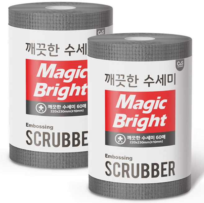 매직브라이트 잘 닦이는 빅사이즈 일회용 깨끗한 수세미 여행 캠핑, 2개, 60개