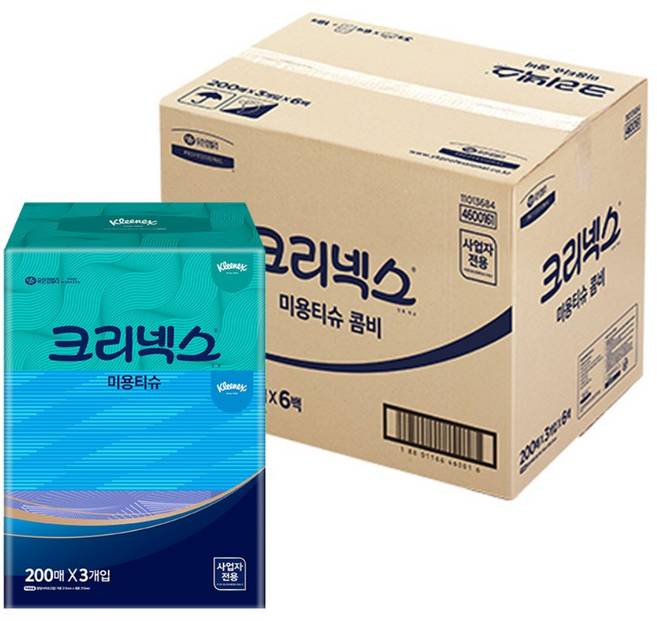 크리넥스 미용티슈 200매 콤비 3개입 X 6팩 4600161, 18개
