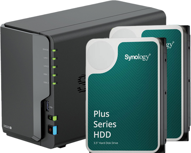 시놀로지 나스 DS225+ NAS 2베이 32TB (HAT3310-16TBx2) 하드포함 레이드구성 무료 지원