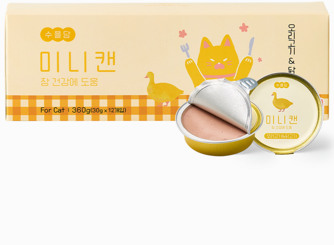 수플담 미니캔 센서티브 고양이 습식 캔 사료 장건강, 12개, 30g, 오리&닭