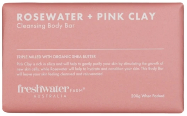 호주 프레쉬워터팜 로즈워터 핑크클레이 클렌징 바디바 향기좋은 순한 샤워비누 바디솝 천연 바디워시 목욕비누 바디비누 바디샤워 클렌저, 200g, 1개입