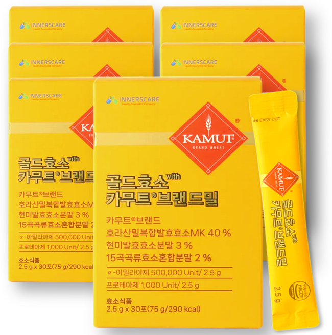 [이너스케어] 골드 카무트 효소 분말 100% 정품 식약청 HACCP 인증 곡물 효소, 6개, 30회분