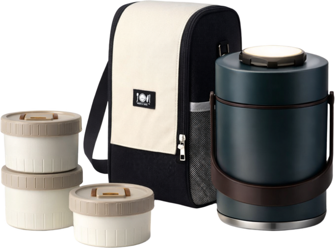 코코리브 3단 대용량 스테인리스 보온보냉 도시락 보온백 세트, 1개, 그린