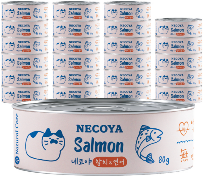 네츄럴코어 고양이 네코야 간식 캔, 참치 앤 연어, 80g, 24개