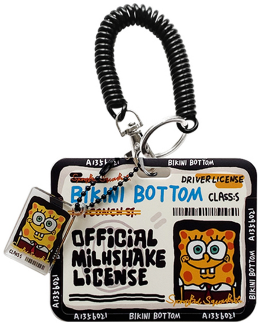 OFFCURVE 귀여운 스폰지밥 명함 케이스 휴대용 투명 카드 홀더 키링 호환 교통카드 출입카드 직원증 학생증