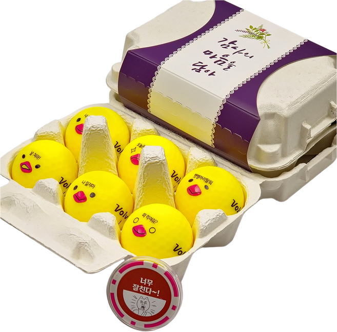 계란골프공 볼빅 무광택 컬러 2피스 골프공 6구 감사선물, 1세트, 6개입, 옐로우(무광)