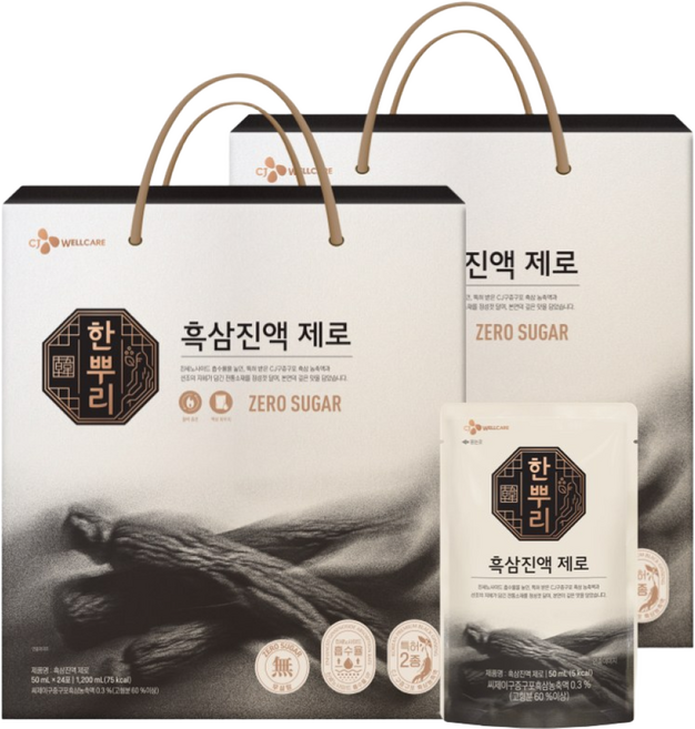 CJ 한뿌리 흑삼진액 제로, CJ공식 한뿌리 흑삼진액 제로 24포 2박스, 2박스